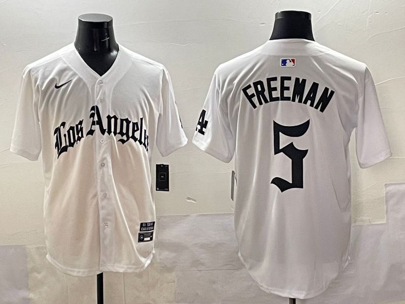 Men 2025 Los Angeles Dodgers #5 Freeman White Five generations Joint Name Nike MLB Jersey style 518